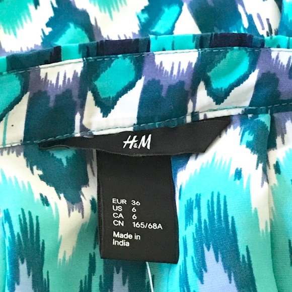 New H&M Aqua Blue Teal Multicolor Ikat Tribal Print Hi-Lo Hem Skirt Size 6 or S - Picture 7 of 8